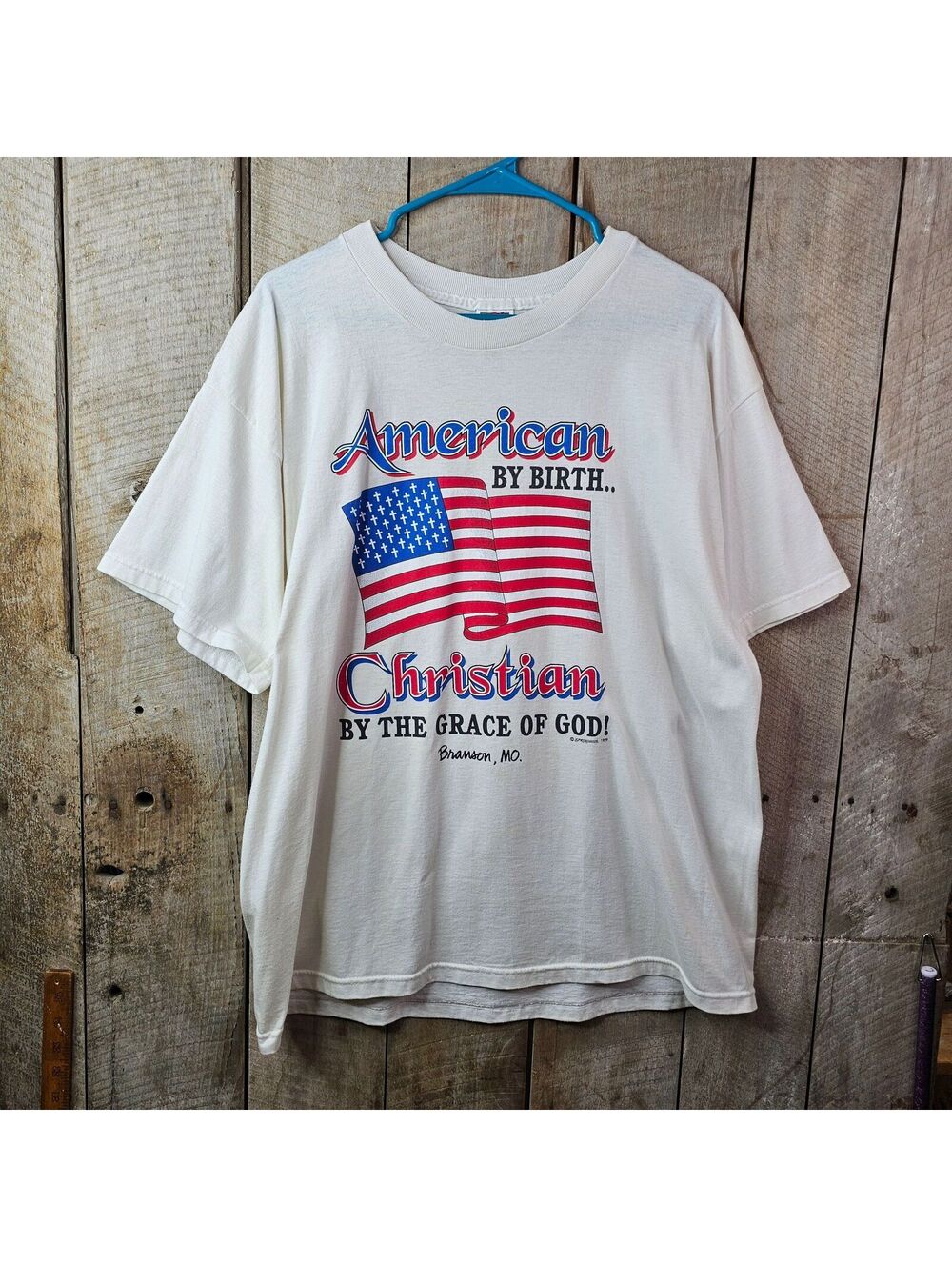Vintage Branson MO Christian T Shirt XL American By Birth Christian By Grace
